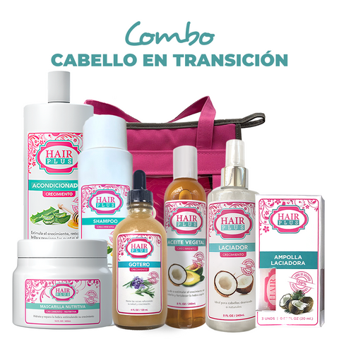 Shampoo 16oz - Acondicionador 16 oz  - Aceite 8oz - Laciador 8oz - Gotero de Crecimiento - Mascarilla - Ampolla Laciadora (3 unidades) - Bolsos.