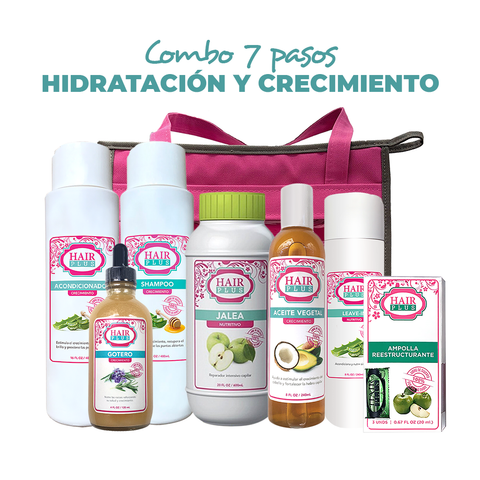 Shampoo 16oz - Conditioner 16oz - Jalea Penetre 20oz - Aceite 8oz - Gotero De Crecimiento - Leave in 8 oz - Ampolla Restructurante (3 unidades) - Bolso.