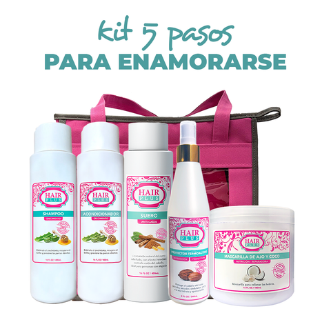 Shampoo 16oz - Conditioner 16oz - Suero 16oz - Protector Termoactivo - Mascarilla De Ajo y Coco - Bolso