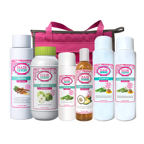 Shampoo 16oz - Conditioner 16oz - Suero 16oz - Leaven in 8oz - natural oil 8oz -Jalea Penetre 16oz - Bolso