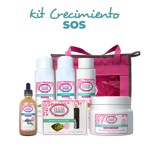 Shampoo 16oz - Conditioner 16oz - Suero 16oz - Gotero De Crecimiento - Mascarilla - Ampolla Anti-Caida 6 Unidades - Bolso