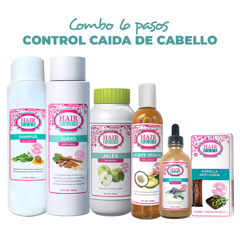 Shampoo 16oz - Suero 16oz - Jalea 16oz - Aceite 8oz - Gotero de Crecimiento - Ampolla Anti-caida (3 unidades).