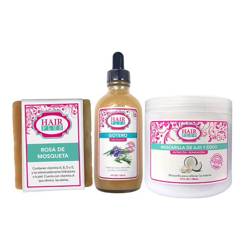 Mascarilla de Ajo y Coco - Gotero De Crecimiento - Jabón Rosa de Mosqueta Mediano