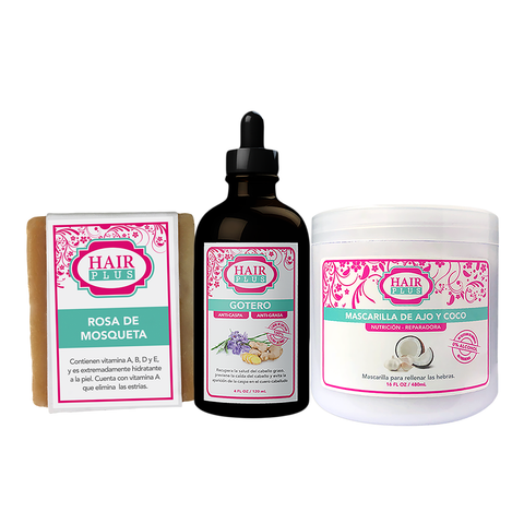 Mascarilla de Ajo y Coco - Gotero control Grasa/Caspa - Jabón Rosa de Mosqueta Mediano